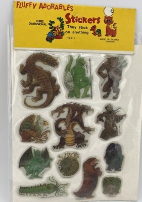 Vtg Stickers Puffy 3D Mythical Creatures MindFlayer Night Hag Beholder Owlbear