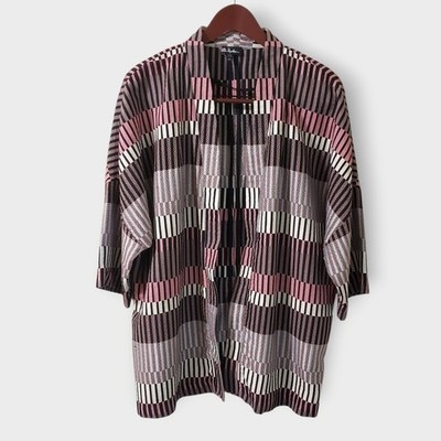 Ulla Popken Geometric StripeKimono Cardigan Jacket Sz 20/22 Multi Color Pink