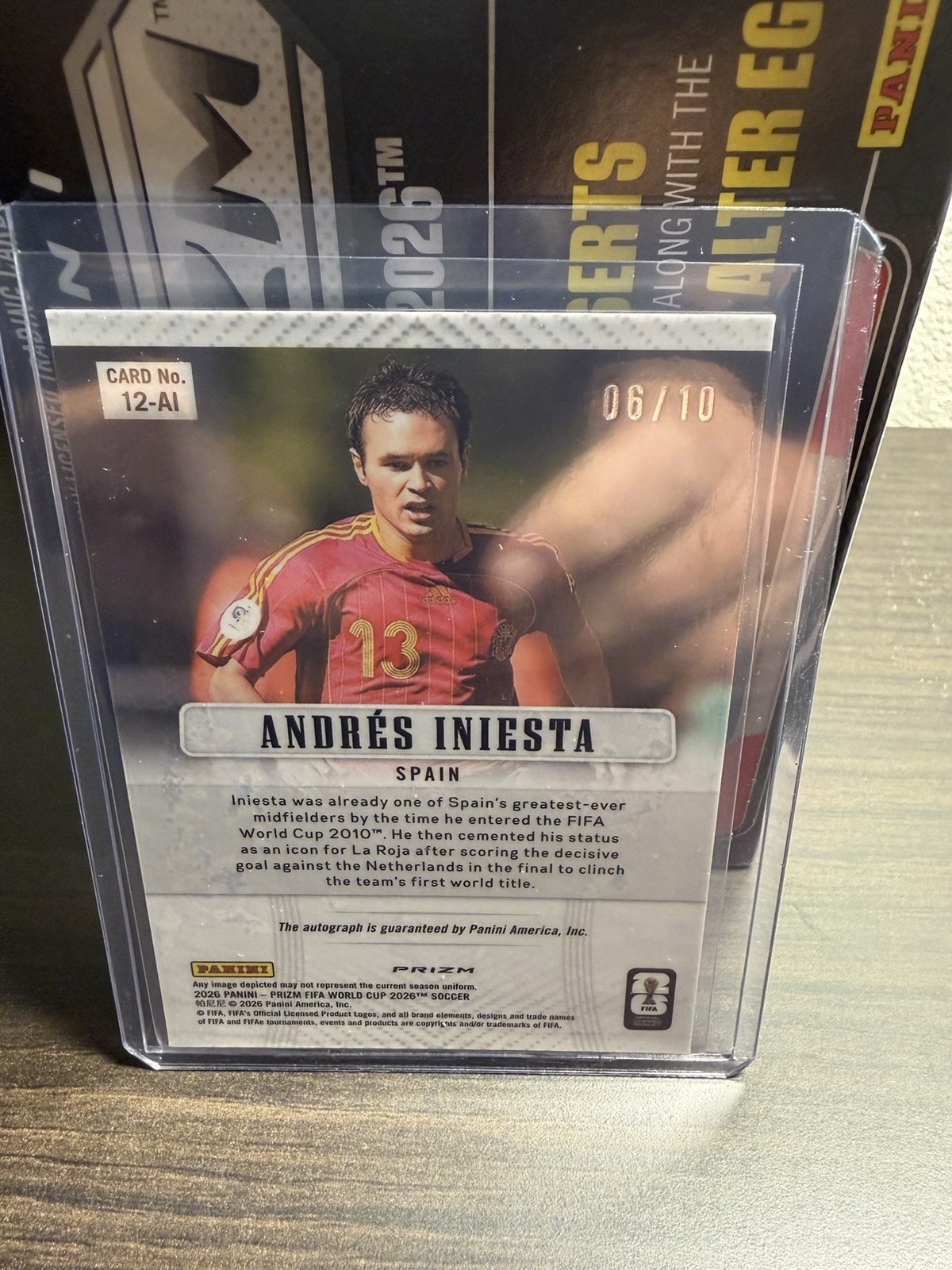 2026 Prizm World Cup Andres Iniesta Throwback Signatures Gold Wave Auto #/10 view 3
