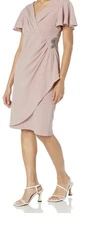  S.L. Fashions Womens Midi V-Neck Sheath Cocktail Dress W/Flutter Sleeves,