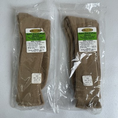 Vintage Sears Best Sani-Gard Plus Socks 10-13 Tan Odor Control Heal guard 70s