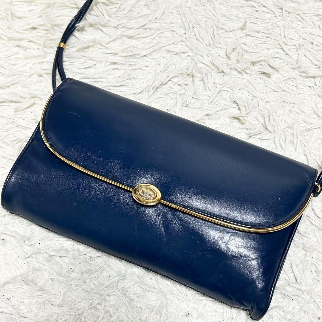 GUCCI Navy Blue Interlocking G One Shoulder Flap Bag-image