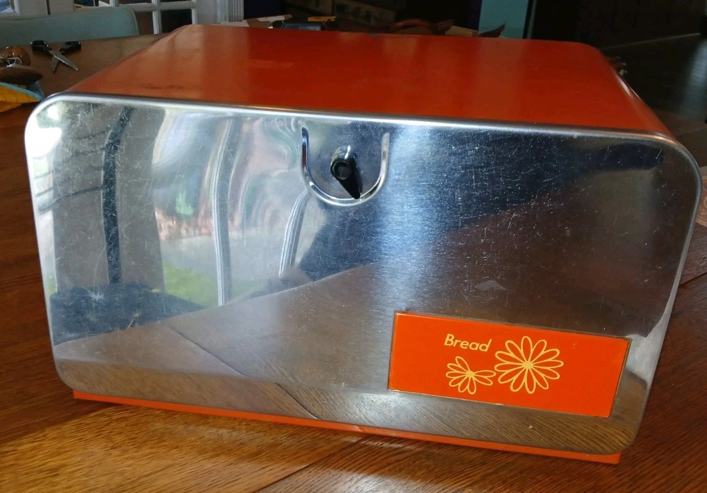 RARE 1960's ORANGE & Chrome Front Large Bread Box Built-in Cutting Board
Opens in a new window or ta