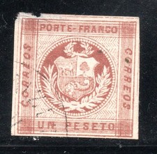 PERU  STAMP CLASSIC  1858 UNA PESETO  #650