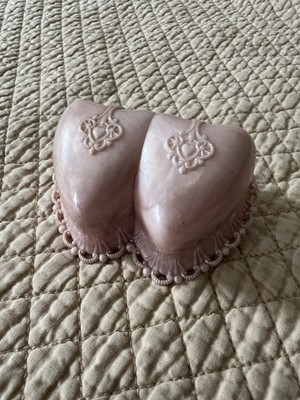 Vintage Dennison USA Double Heart Jewelry Ring Presentation Box, Plastic, Pink!