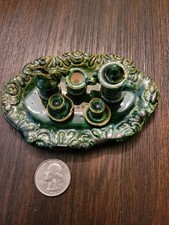 Vtg Green Miniature Pottery Doll Tea Set Made in Mexico