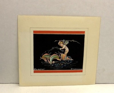 ART PRINT PAINTING POMPEI AMORINO SU DELFINI FISH CHARIOT