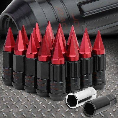 SPIKY CAP RED STEEL SPLINE STYLE 16 RIM LUG+4 LOCK NUT+KEY M12X1.5 22MMx75MM