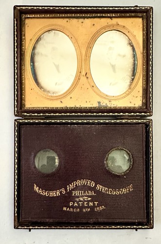 Broadbent Stereo Daguerreotype in Mascher Viewing Case 1/4 Case Philadelphia
