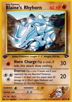 Blaine's Rhyhorn - 65/132 - Common - 1st Edition NM, English Pokemon Gym Challen