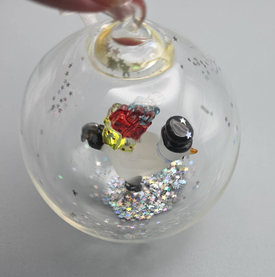Beautiful Hand Blown Glass Clear Ornament W/ Skating Snowman W ...