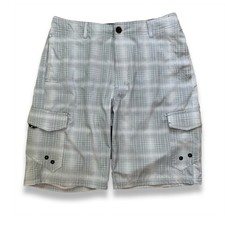 Ocean Current Gray Plaid Pocketed Zip And Button Drawstring Swim Trunks Men s 29