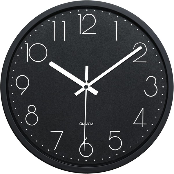 Wanduhr 25Cm Schwarz Modern Anti-Ticken Batteriebetrieben FüR Wohnzimmer KüChe-image
