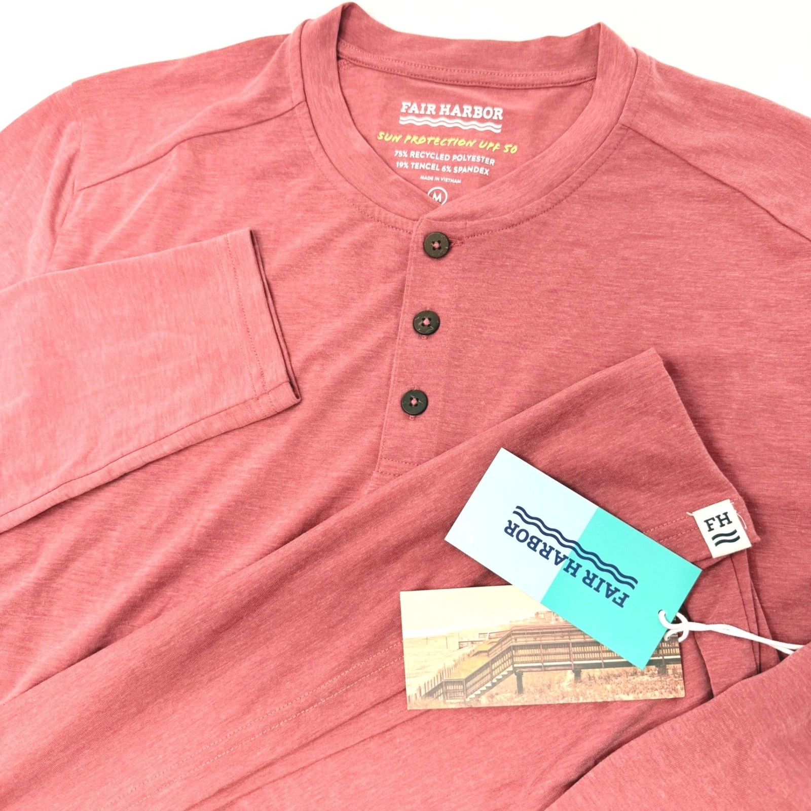 Fair Harbor Mens Medium The Seabreeze Henley Washed Red Long Sleeve Shirt NEW