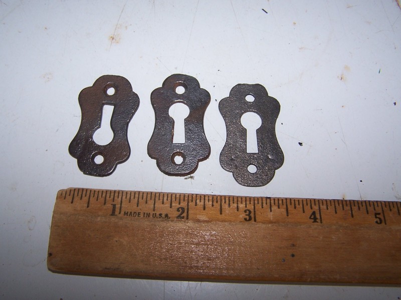3 Antique Vintage Cast Iron KEY HOLE COVERS - ESCUTCHEONS