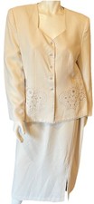 A Audrey Vintage Off White Jeweled Skirt Suit Size 14