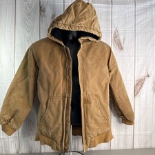 Carhartt YOUTH L 14-16 Jacket Quilt Lined Hooded Cuffs Duck Active Brown RN13706