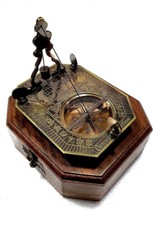 Solid Brass Pendulum Sundial Compass with Wooden Box Collectible Compass Gift