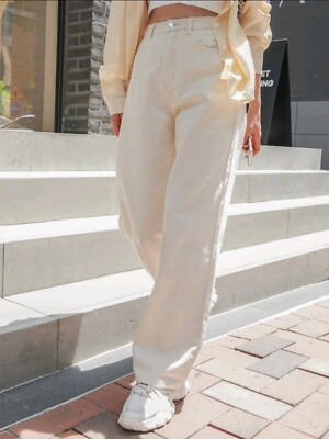 パンツ Siyazu SIJN6062 New Wide Cream Gin_Cream Shein* DAZY Cream High Waisted Wide Leg Jeans / Size UK 2XS
