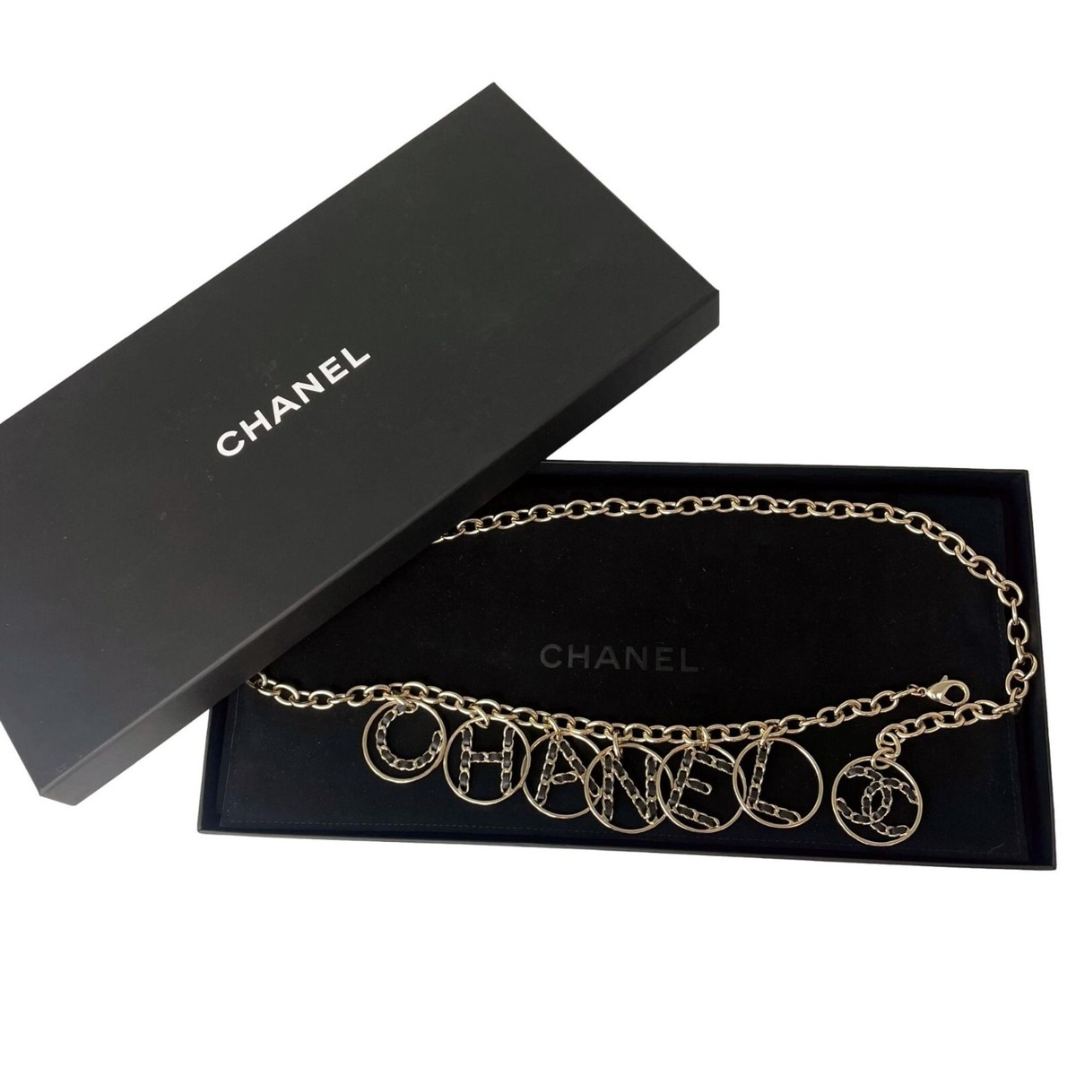 CHANEL B 19P Light Gold Chain Logo Bubble Charm Letters Belt CHANEL B 19P Light Gold Chain Logo Bubble Charm Letters Belt