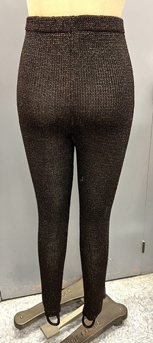 Vintage True 80s Stirrup Slim Pants Shiny Knit Bronze Metallic Black Pants Med - Picture 4 of 15