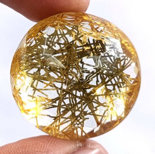 75.70 CT Round Cut Goldan Rutilated Quartz Certified Transparent Loose Gems 25S - Picture 6 of 8