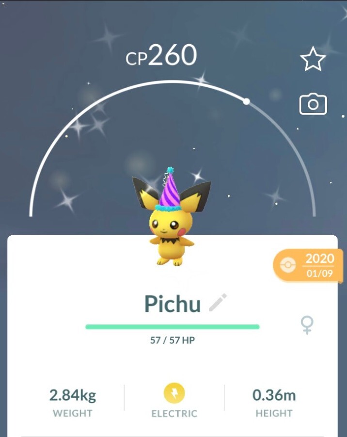 Pokémon GO - Shiny Pichu Con Cappello Da Festa - 80.000 Polvere Di Stelle✨