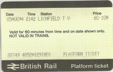 Lichfield Trent Valley M01 - APTIS platform ticket -  Staffordshire WS13