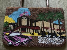Vintage Fully Beaded 50 s Theme Purse, Both Sides - Satin lining