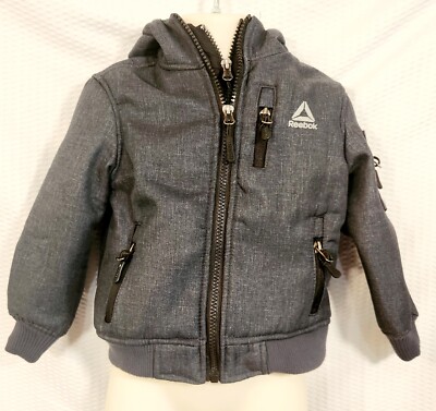 Reebok 2T NICE! Coat, Charcoal Double Zip, Multiple Pockets, Hooded, Thick, EUC