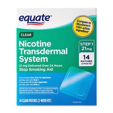 Equate Nicotine Transdermal System Step 1 Clear Patches, 21 mg, 14 Count. NEW.