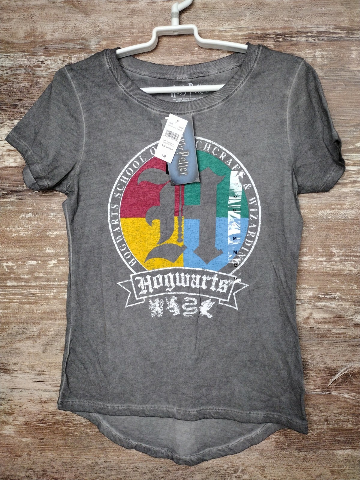 NUEVO CON ETIQUETAS Harry Potter M Camisa Carbón Top Escuela Brujería y Hechicería Hogwarts Nuevo de Lote Antiguo