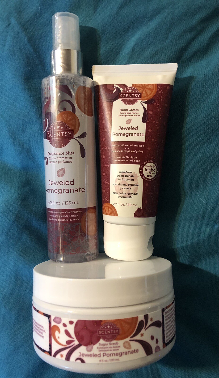 Scentsy Body Lot -Hand Lotion, Body Spray, & Sugar Scrub - Jeweled Pomegranate