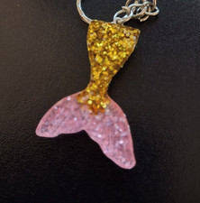Pink/Gold Tone Glittery Mermaid Fish Tail Keychain Novelty