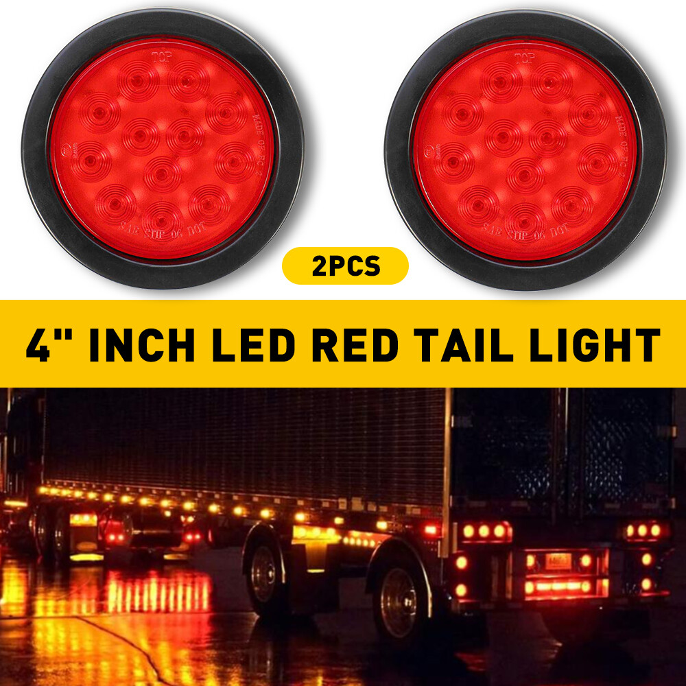 2-Pack Round 12 LED Truck Trailer Brake Stop Turn Tail Lights with DRL - 4 Inch Waterproof Design for Enhanced Visibility and Durability