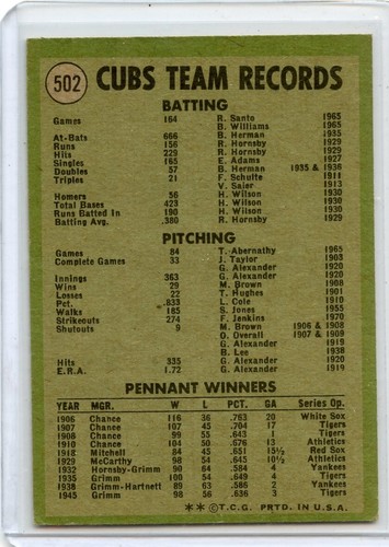 1971 Topps Chicago Cubs Team Ernie Banks #502 ⭐️💥🎯 VGEX+ - Picture 2 of 2