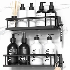 No-Drill Bathroom Shower Organizer with Removable Hooks, Rustproof Shower Shelf