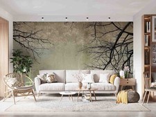 3D Forest Tree Branch Gray Self-adhesive Removeable Wallpaper Wall Mural1 634