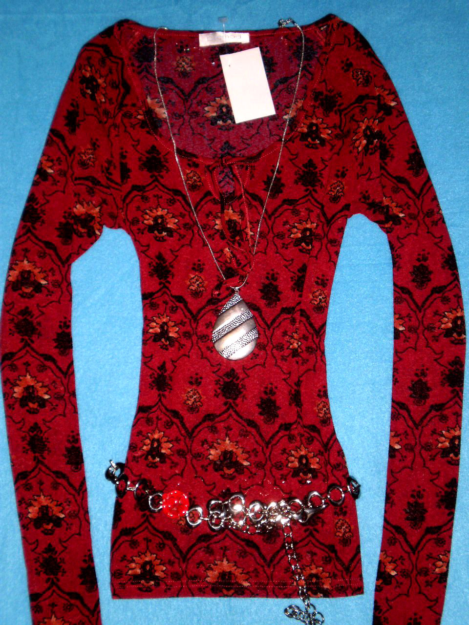PROMOD BLOUSE SHIRT BLOGGER FLORAL ETHNO ROMANCE only BoHo red 36 S NEW EXCELLENT