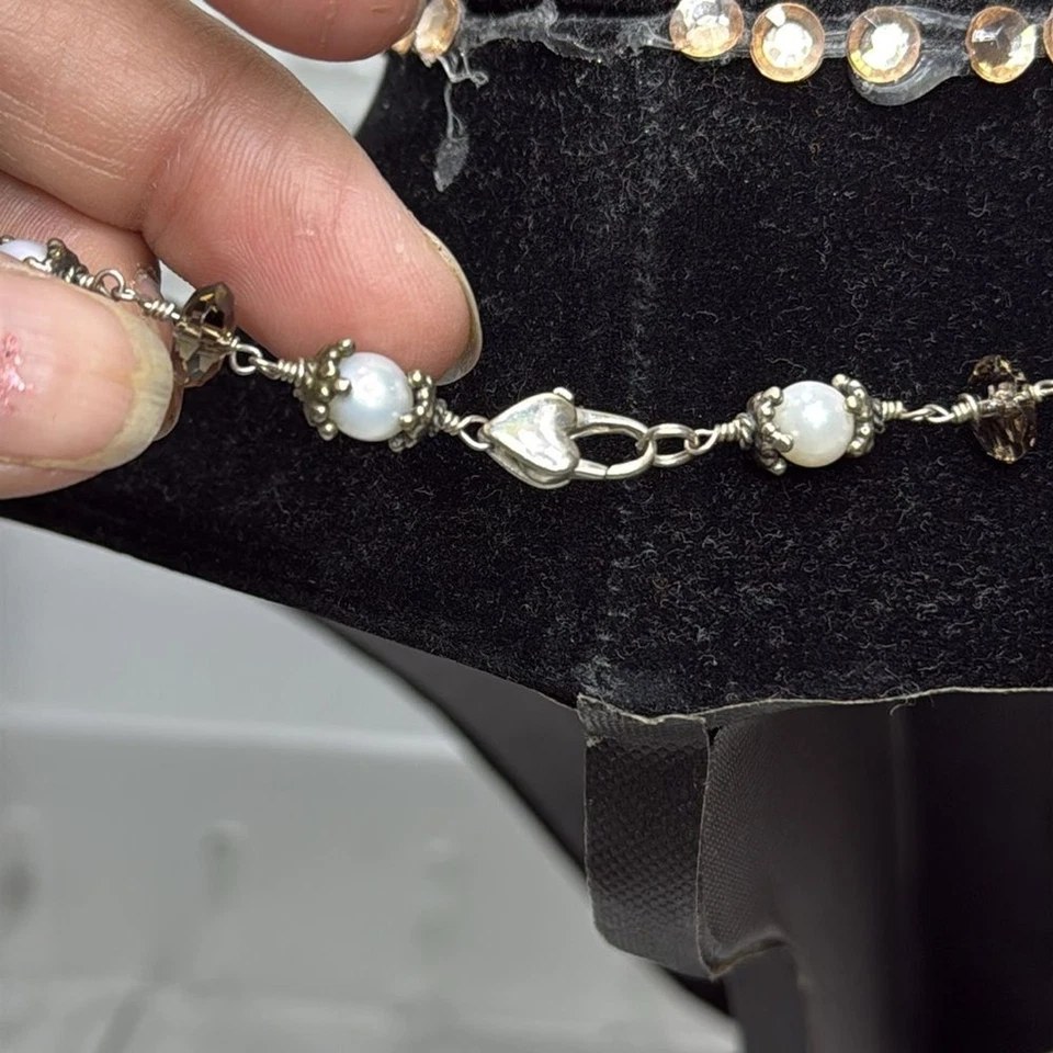 (Z4) Итальянское серебряное ожерелье с пресноводным жемчугом и винтажными камнями - Изображение 4 из 4