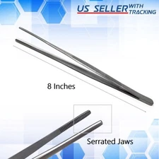 BLUNT FORCEP TWEEZERS 8" STAINLESS STEEL JEWELRY REPAIR WORKSHOP SERRATED TIPS
