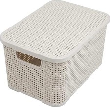 Cream Grey Rattan Effect Home Office Multipurpose Storage Baskets With Lids