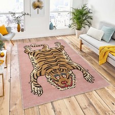 Tiger Lion Figure Indoor Rug, Animal Floor Rug, Tiger Skin Art Rug, Bengal Tibet