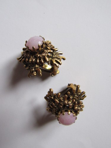 Ancienne paire Boucle d'oreilles clips Earrings - ornée d'une perle quartz rose - Picture 5 of 8