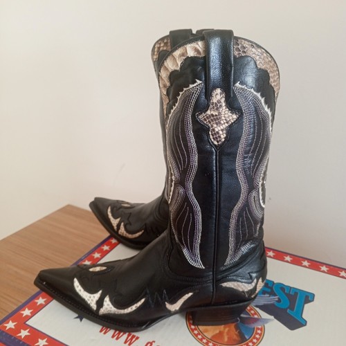 GO WEST BOOTS RIPORTO BLACK WITH PYTHON STITCHING SIZE 5 - Picture 6 of 20