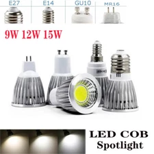 9W 12W 15W E27 E14 GU10 LED COB Spotlight Dimmable MR16 LED Down Light Lamp Bulb