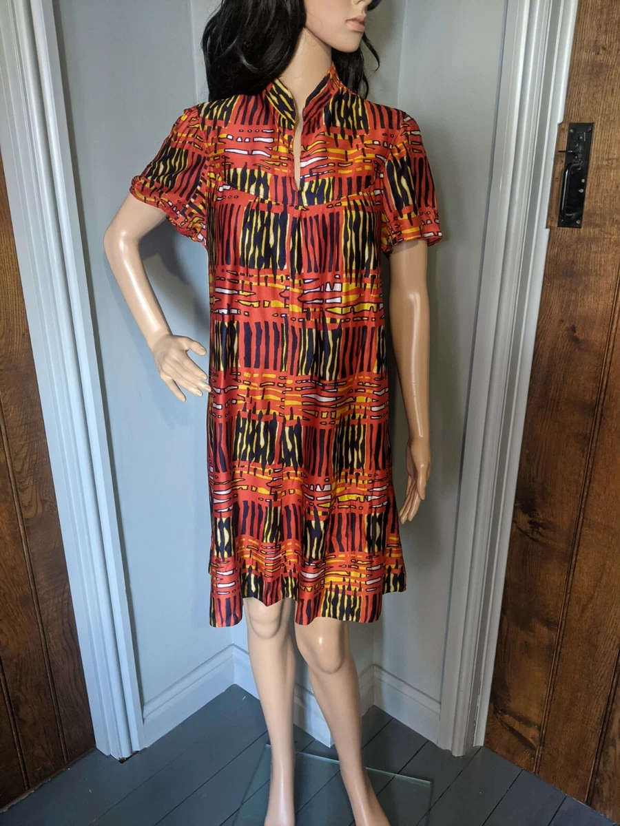 Vintage 60s 70s Abstract Mini Tunic Swing Dress Mod 8 10 36 38 eBay