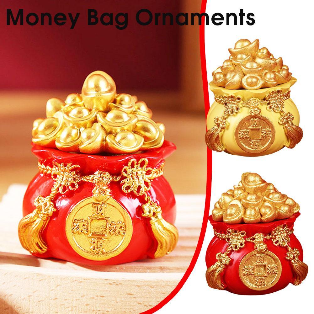 Feng Shui Auspicious Money Tree Gold Ingot Bag Lucky Fortune Desktop Ornam T7N7