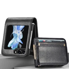 For Samsung Galaxy Z Flip 7/6/5/4 Leather Card Holder Business Wallet Case Cover