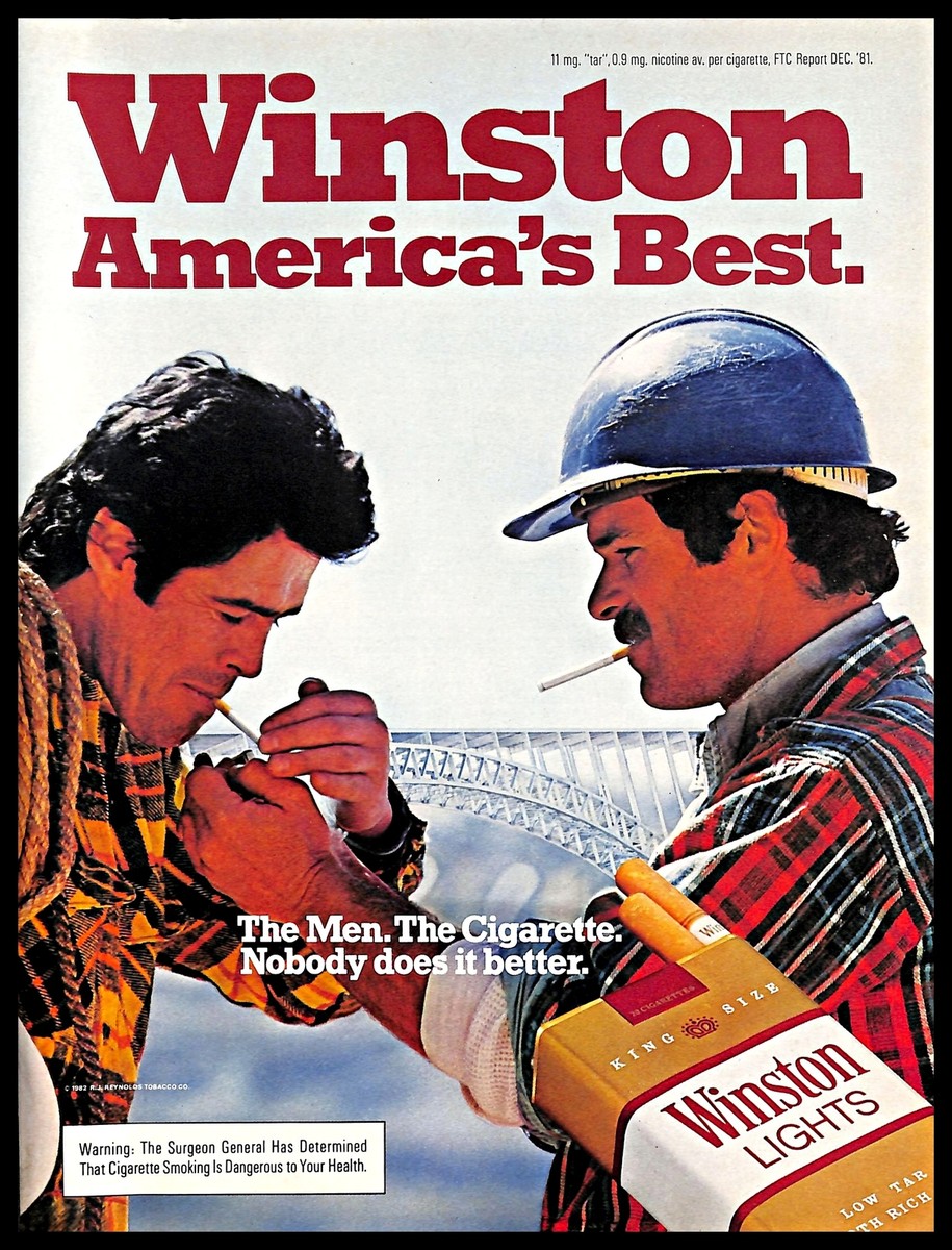winston cigarette ads 1980s 1982 Lights Cigarettes Vintage PRINT AD Working Men Construction Winston cigarette ad 1980s hi-res